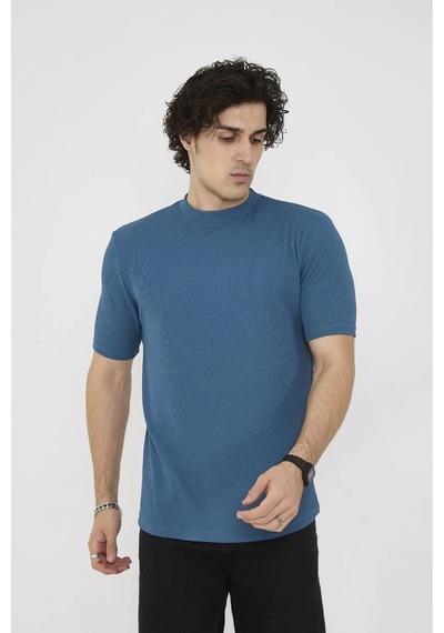 Erkek Yazlık Tişört Bisiklet Yaka T-shirt- Turkuaz