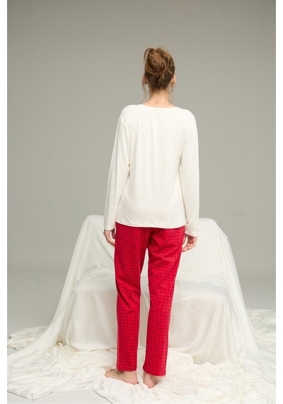 Siyah İnci Örme Pamuklu Pijama Takım25240207 Ekru