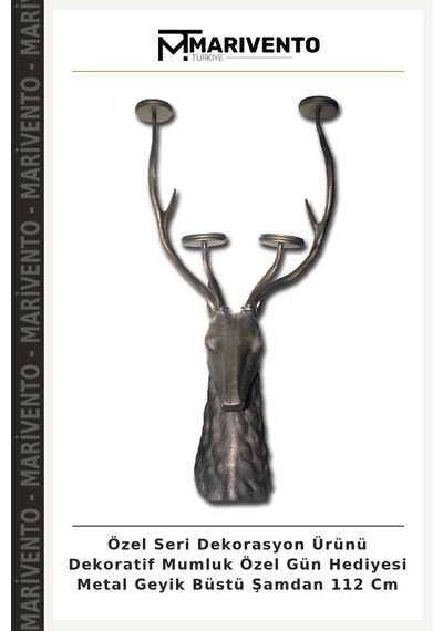 Özel Seri Dekorasyon Ürünü Dekoratif Mumluk Özel Gün Hediyesi Metal Geyik Büstü Şamdan 112 Cm