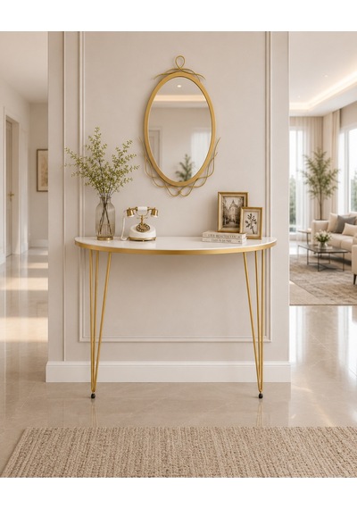 80x18 Dresuar Antre Hol Dekorasyon Ürünleri Altın Model Beyaz Gold Yarım Ay One Size