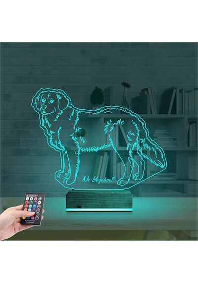 Luvivia Köpek Golden Kişiye Özel 3d Lamba - Masa Gece Lambası Şeffaf