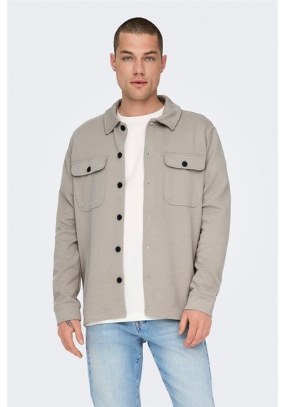 Only & Sons Normal Açık Füme Düz Erkek Gömlek Onsnewkodyl Overshırt Sweat Noos