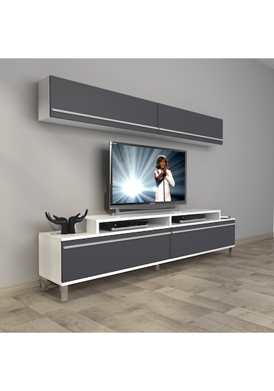 Decoraktiv Ekoflex 5 Mdf Krom Ayaklı Tv Ünitesi Tv Sehpası Beyaz - Antrasit