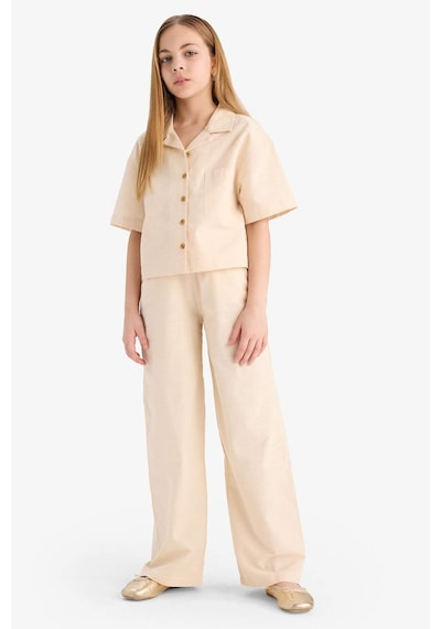 DeFacto Kız Çocuk Beli Lastikli Wide Leg Geniş Bol Paça Pamuklu Pantolon D7611A825SMER42 Ekru DeFacto Kız Çocuk Beli Lastikli Wide Leg Geniş Bol Paça Pamuklu Pantolon D7611A825SMER42 Ekru