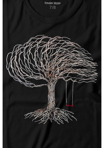 Kendim Seçtim Hayat Ağacındaki Kırmızı Salıncak Kuru Ağaç Baskılı Tişört Çocuk T-shirt 001