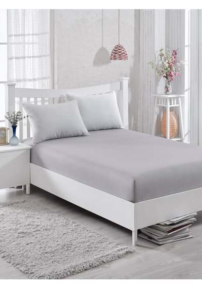 Çift Kişilik Ranforce Kumaş Lastikli Fitted Çarşaf Takımı Gri