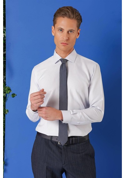 Efor Gk 719 Slim Fit Dokulu Pamuklu Klasik Mavi Gömlek Mavi
