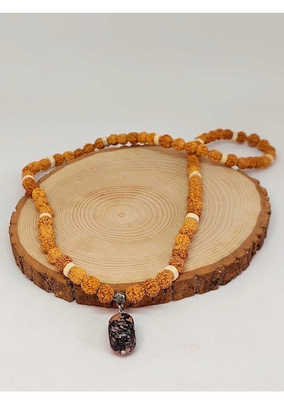 Rodonit Taşlı Rudraksha Tohum Kolye Dolama Bileklik 8mm 49708