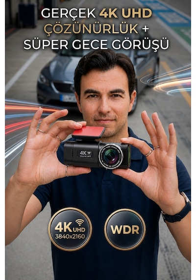 4k Ultra Hd Araç Kamerası Çift Lens Ön Arka Wi-fi Gps Park Modu Gece Görüşlü G-sensörlü Araç İçi Güvenlik Kamerası