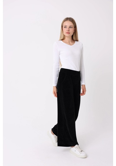 Defys Kadın Bol Paça Cepli Kadife Oversize Fit Pantolon Siyah - 595424688 Siyah