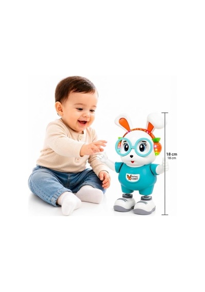 Dans Eden Sevimli Tavşan Elleri Ve Ayakları Haraketli 18 Cm Işıklı Sesli Eğitici Oyuncak Tavşan Turkuaz