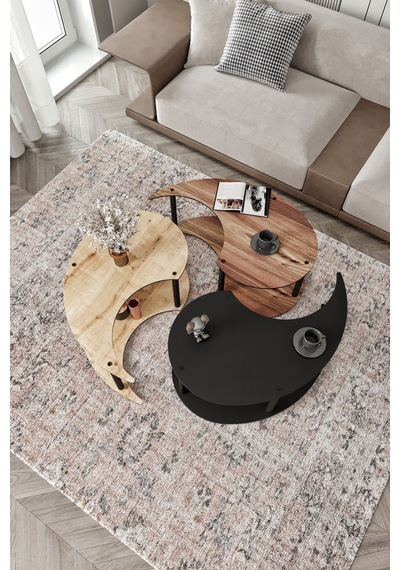 Yin Yang Unıty Serenıty Orta Sehpa 3 Lü Safir Madran Siyah 90 Cm Siyah