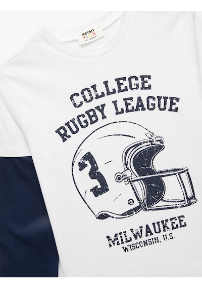 Koton Pamuklu Bisiklet Yaka Uzun Kollu Baskılı Tişört Beyaz 6wkb10044tk Beyaz