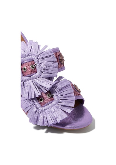 Kurt Geiger Raffia Buckle Lüks Tasarım Topuklu Sandalet Mor