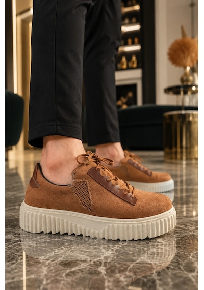 Mevese Dlob Erkek Bağcıklı Süet Günlük Casual Spor Sneaker Ayakkabı - Taba