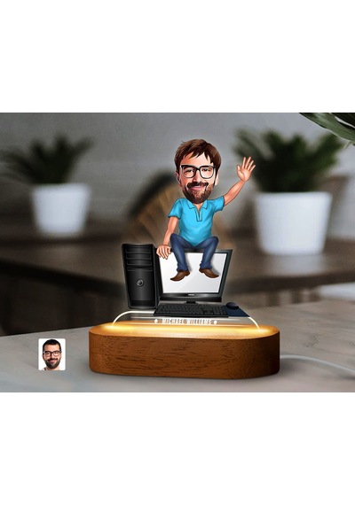 Bk Gift Kişiye Özel Bilgisayar Mühendisi Karikatürlü Dekoratif 3d Biblo Led Işıklı Gece Lambası-1, Arkadaşa Hediye Kobitmeyen138303 Bk Gift
