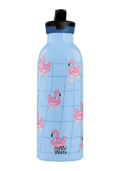 Mamawata Flamingos Pipetli Çocuk Termos Matara 470 Ml Paslanmaz Çelik Sızdırmaz Yalıtımlı Suluk Mavi