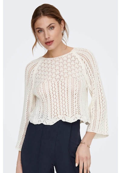 Only Kadın Örme Detaylı Beyaz Crop Kazak - 15233173 Beyaz