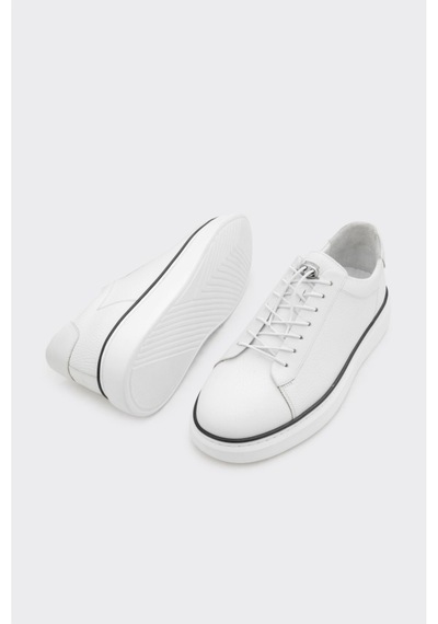 Derinet Hakiki Deri Bağcıklı Erkek Sneaker Beyaz Beyaz