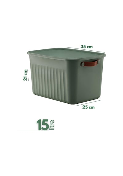 3 Adet Modern Kapaklı Saklama Kutusu Seti -15 Litre Yeşil- Taşınabilir Kulplu, Dolap İçi Düzenleyici, Çok Am Diğer