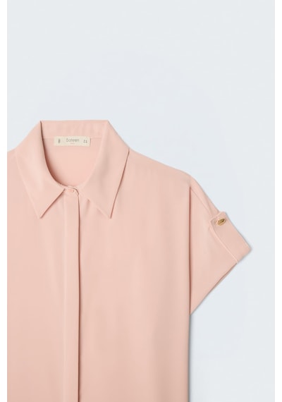 Sateen Kol Detaylı Salaş Gömlek - Pudra-137626