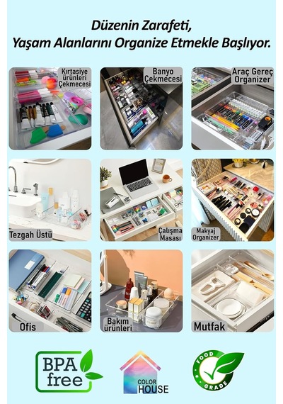 Tr 16'li Set Modüler Kaşıklık Ve Kepçelik Çekmece Içi Düzenleyici Şeffaf Mutfak Organizer Şeffaf 85 X 49 Genel