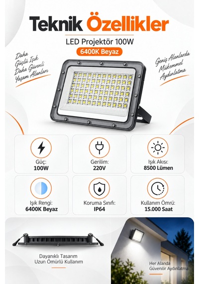 Onerous 6400k Beyaz Led Projektör