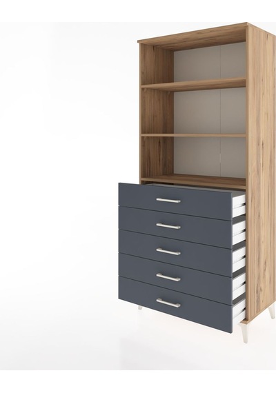 Hyperion Dolap 3 Raflı 5 Çekmeceli 88x44x195 Çam-antrasit Çam