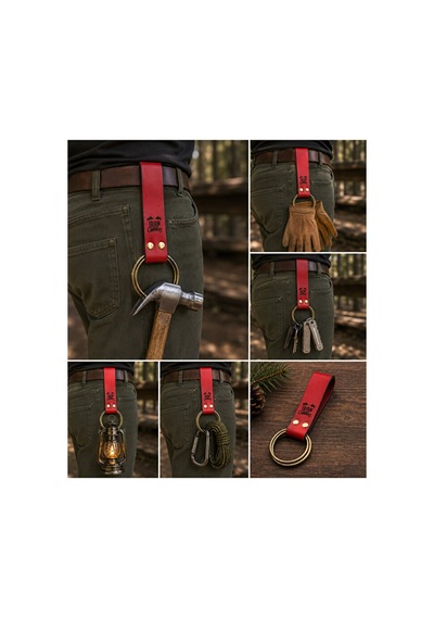 Deri Outdoor Askı Çok Amaçlı Kemer Askısı Halka Çapı 55 Mm Kırmızı