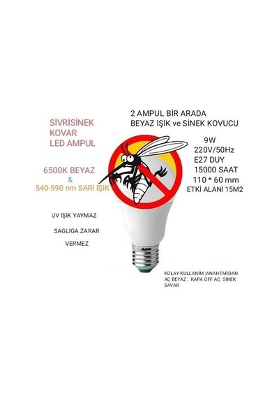 Hayal Sepeti 9w Sivri Sinek Kovar Led Ampul 2 Renk Bir Arada