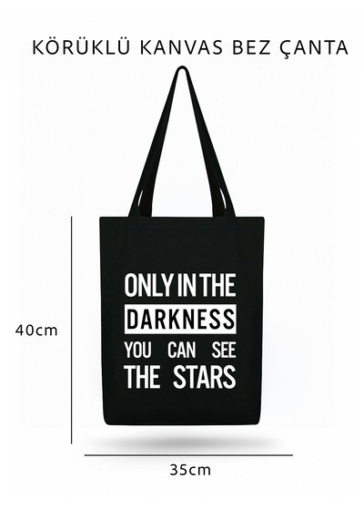Lunora Collection Only In The Darkness Baskılı Körüklü Kanvas Bez Çanta Siyah