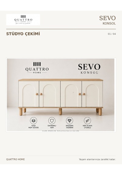 Sevo Konsol Krem Meşe Beyaz