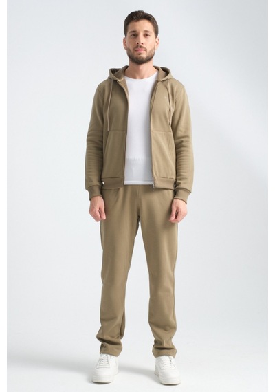 Shooter Sportswear Shooter Erkek Kışlık Eşofman Takımı Thermosoft Teknolojisi İçi Kuzu Görünümlü Regular Kalıp Minimal Logo Kapüşonlu Haki