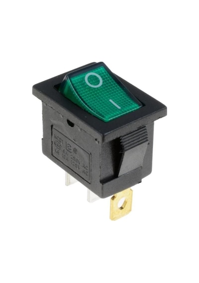 Dikdörtgen Rocker Anahtarı Araba Yeşil Işıklı LED 3 pin 6A 250V/1