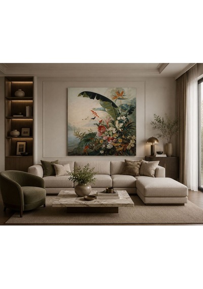 Tropikal Bahçe Ve Egzotik Çiçekler Kanvas Tablo Çerçevesiz Dekoratif Duvar Tablosu Modern Botanik Sanat Eseri Salon, Oturma Odası, Antre Ve Ofis Dekorasyonu