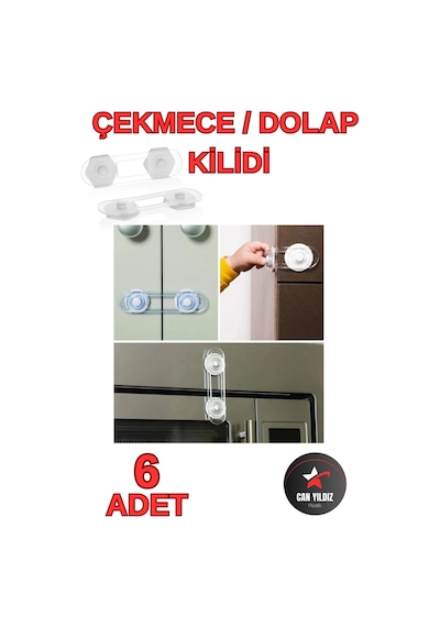 Can Yıldız Plastik Bebek ve Çocuk Güvenlik Dolap Çekmece Kilidi 8 Adet Şeffaf