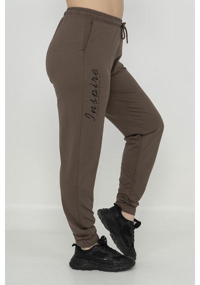 Maraton Sportswear Büyük Beden Kadın Lastik Paça Basic Kakao Eşofman Altı 21171-kakao Kahverengi