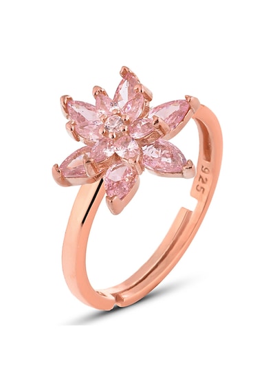 Zanaatsilver 925 Ayar Gümüş Pembe Taşlı Rose Çift Katman Nilüfer Çiçeği Yüzük