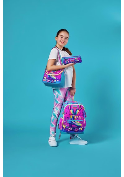 Coral High Kids Pembe Turkuaz Kulaklık Paten Desenli 3 Lü Okul Çanta Seti Set0123754
