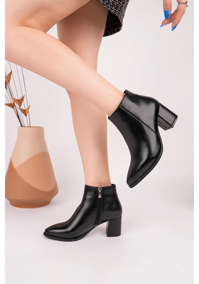 Nesilshoes Nesil Shoes Senyo 850 Parlak Siyah Fermuarlı Kadın Bot Siyah Çatlak