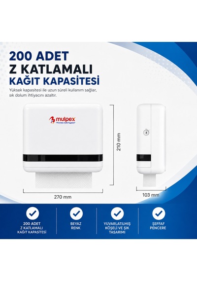 Mulpex Z Katlamalı Kağıt Havlu Dispenseri Beyaz 27 21 Cm Vidalı Ve Yapışkan Montaj