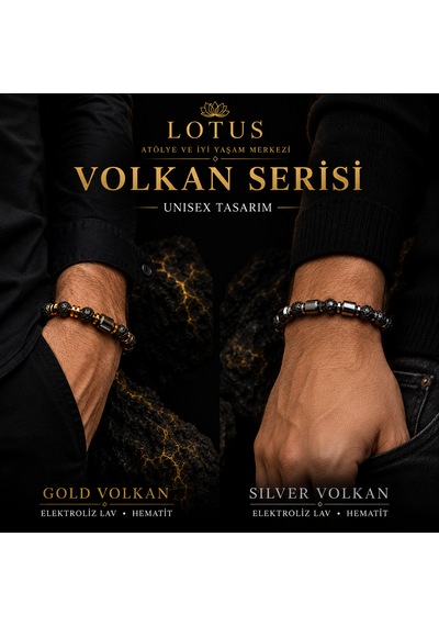 Volkan Serisi Ultra Premium Bileklik Lav Taşı & Hematit Gümüş