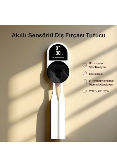 Npo Esx9 Led Ekranlı Otomatik Açılan Kapaklı Şarjlı Fırça Tutucu Ve Uv Diş Fırçası Sterilizatörü Beyaz