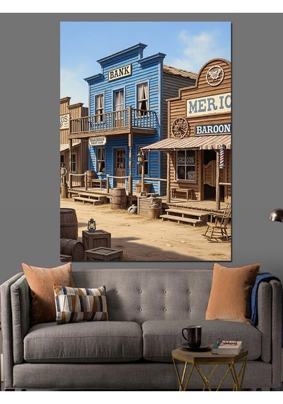 Ahşap Tablo Vahşi Batı Kasabası Saloon