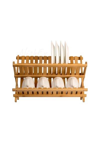 Lüks 2 Katlı Bambu Tabaklık & Kurutma Rafı 47x32 Cm Renkli