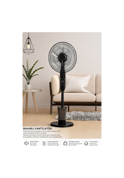 Exenar - Siyah - Uzaktan Kumandalı Buzlu Vantilatör Buharlı Soğutucu Nemlendirici Fan Zaman Ayarlı Oda Soğutucu 2.8l