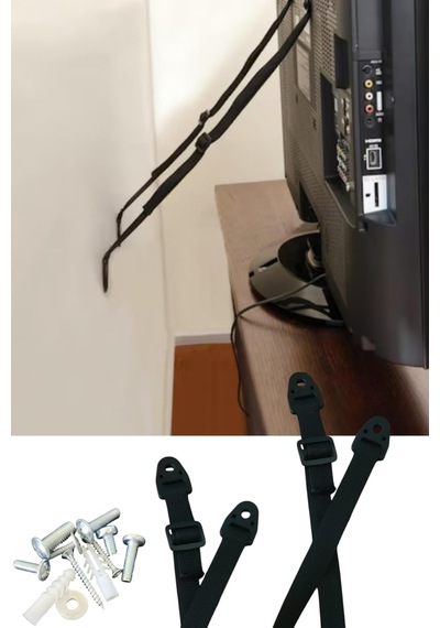 Lcd Led Tv Askısı Dolap Gardırop Büfe Kitaplık Sabitleme Bebek Çoçuk Koruma Deprem Güvenlik Kemeri 2 Takım 4 K