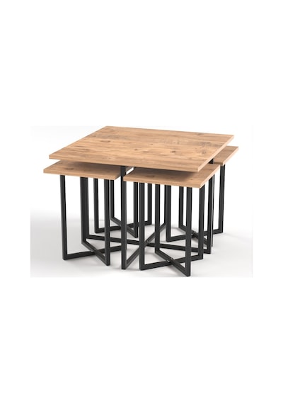 Retodesign Açelya Kare Orta Sehpa Ve 4 Zigon Sehpalı Takım 5005 Ahşap