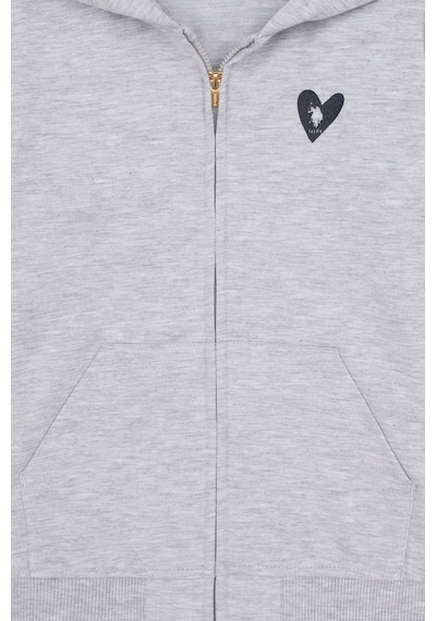 U.S. Polo Assn. Kız Çocuk Açık Gri Melanj Kapüşonlu Fermuarlı Sweatshirt 50316873-VR091