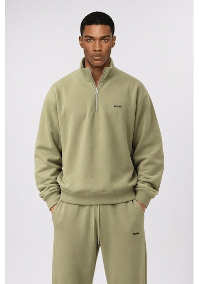 Erkek Respire Basic Half Zip Oversize Sweatshirt Küf